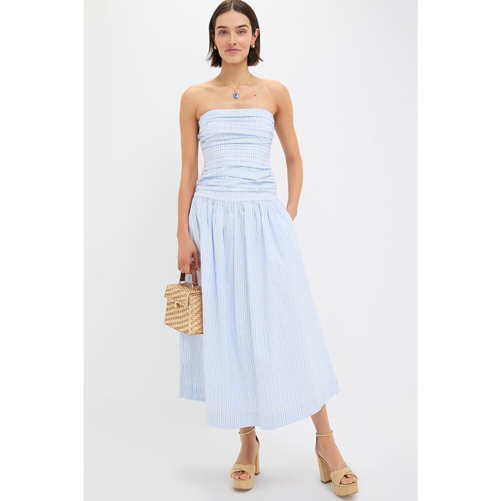 LINE & DOT White and Blue Darra Midi Dress Size XS NWT Retail $182 Tuckernuck - Picture 4 of 7